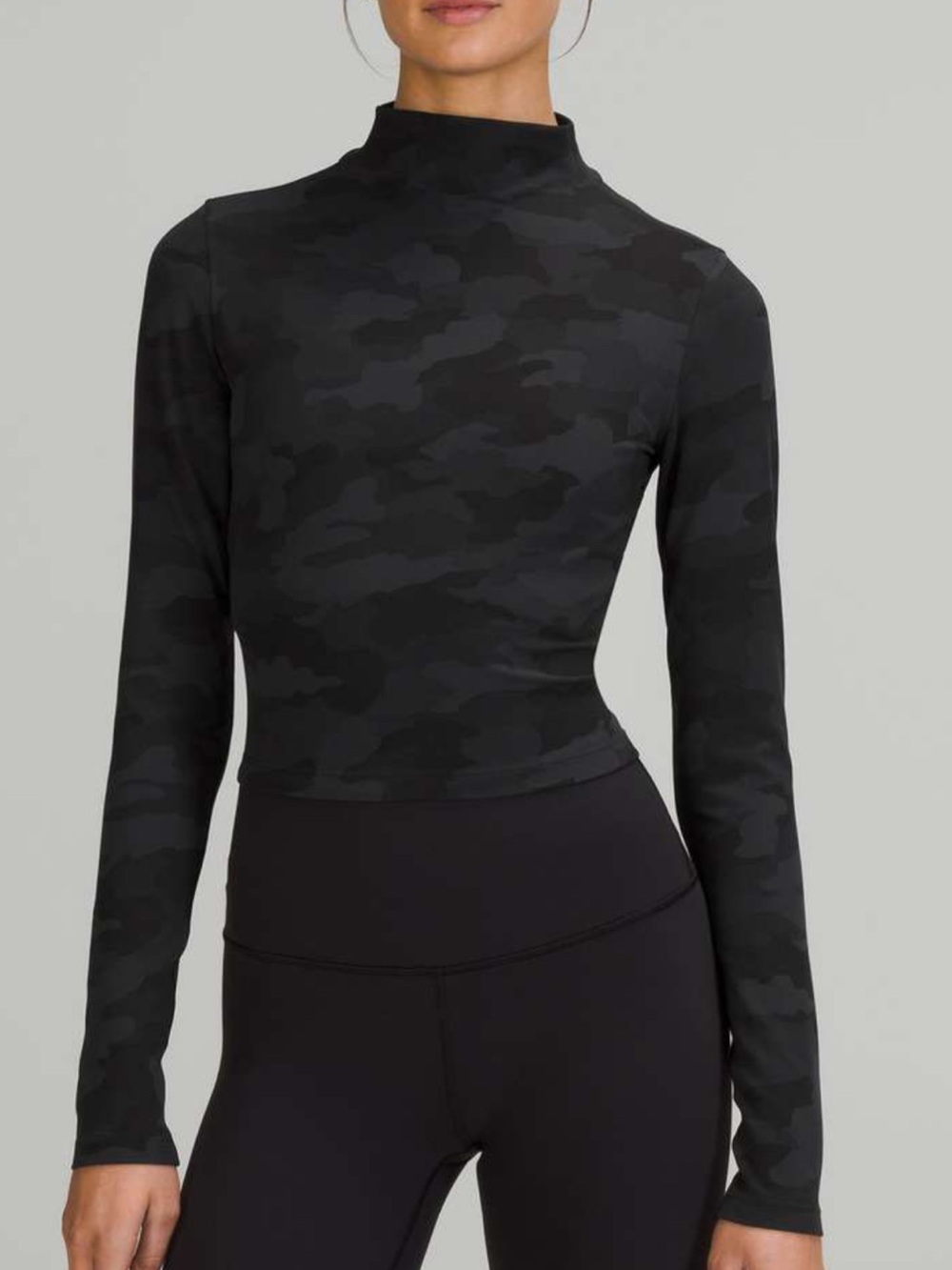 lululemon athletica Black Camo Long-Sleeve Mock Neck Crop Top